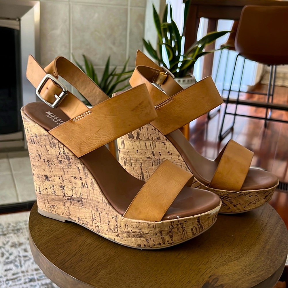 Tan wedge cork heel
